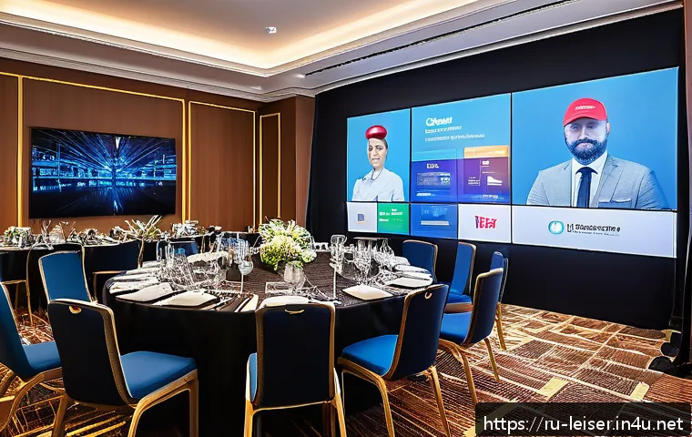 레저산업기사 자격증으로 전직 성공 사례 - A professional leisure industry specialist confidently organizing a corporate event in a modern Russ...